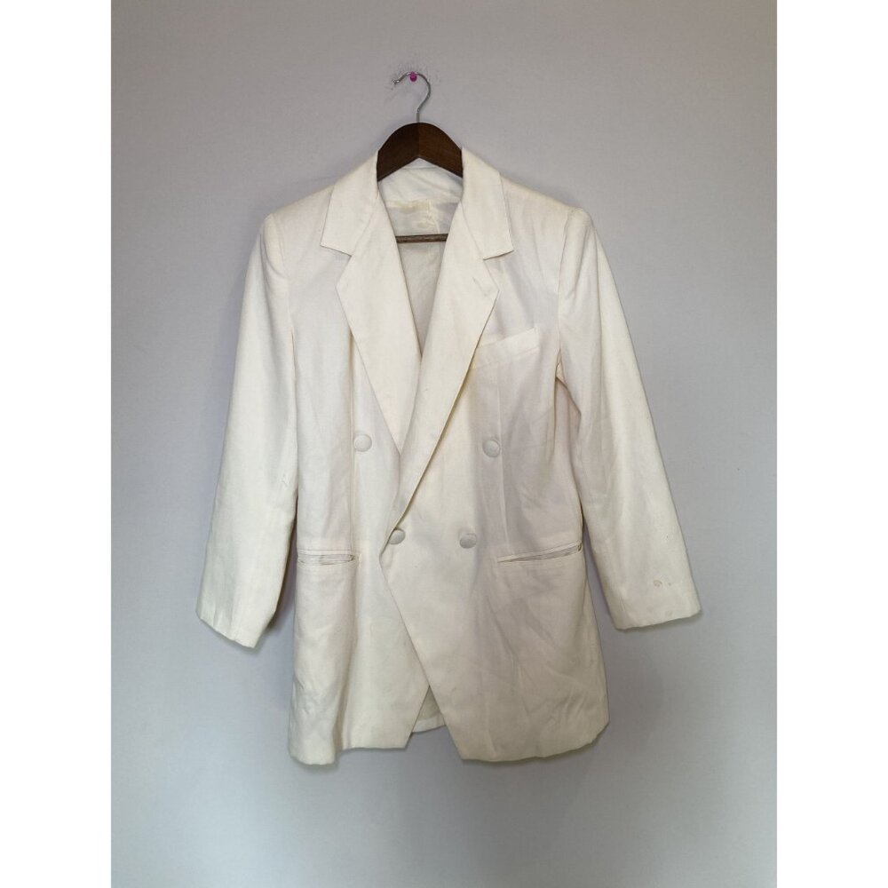 White Double Breasted Peak Lapel Blazer Women Medium Tailored - Picture 2 of 9